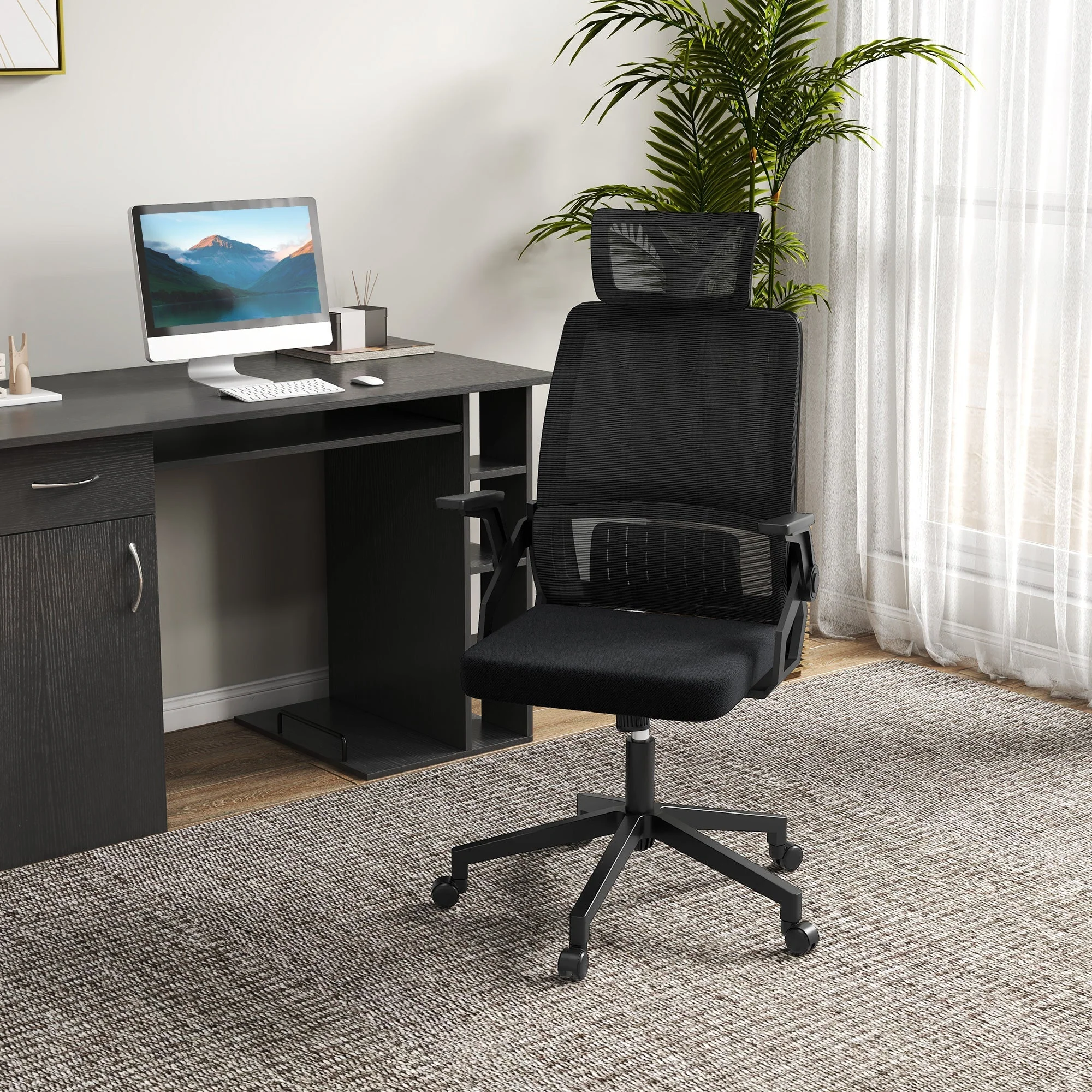 Office Chair Ergonomically Adjustable, Headrest, Armrests, Swivel, Rocking Function