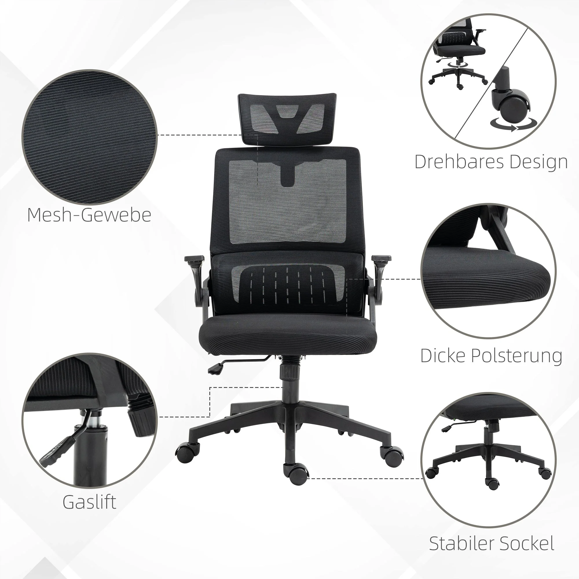 Office Chair Ergonomically Adjustable, Headrest, Armrests, Swivel, Rocking Function - Image 7