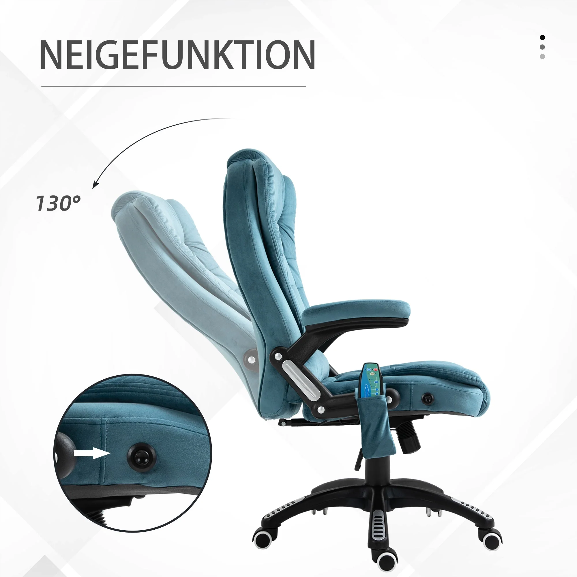 Office Chair Gaming Chair, Massage & Heating Function, Height-Adjustable 120kg, Blue - Image 5