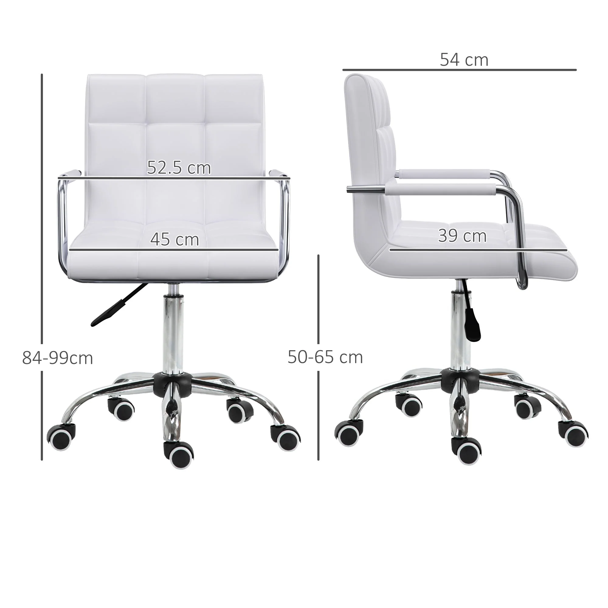 Office Chair, Height-Adjustable Ergonomic Swivel Executive, PU White - Image 3