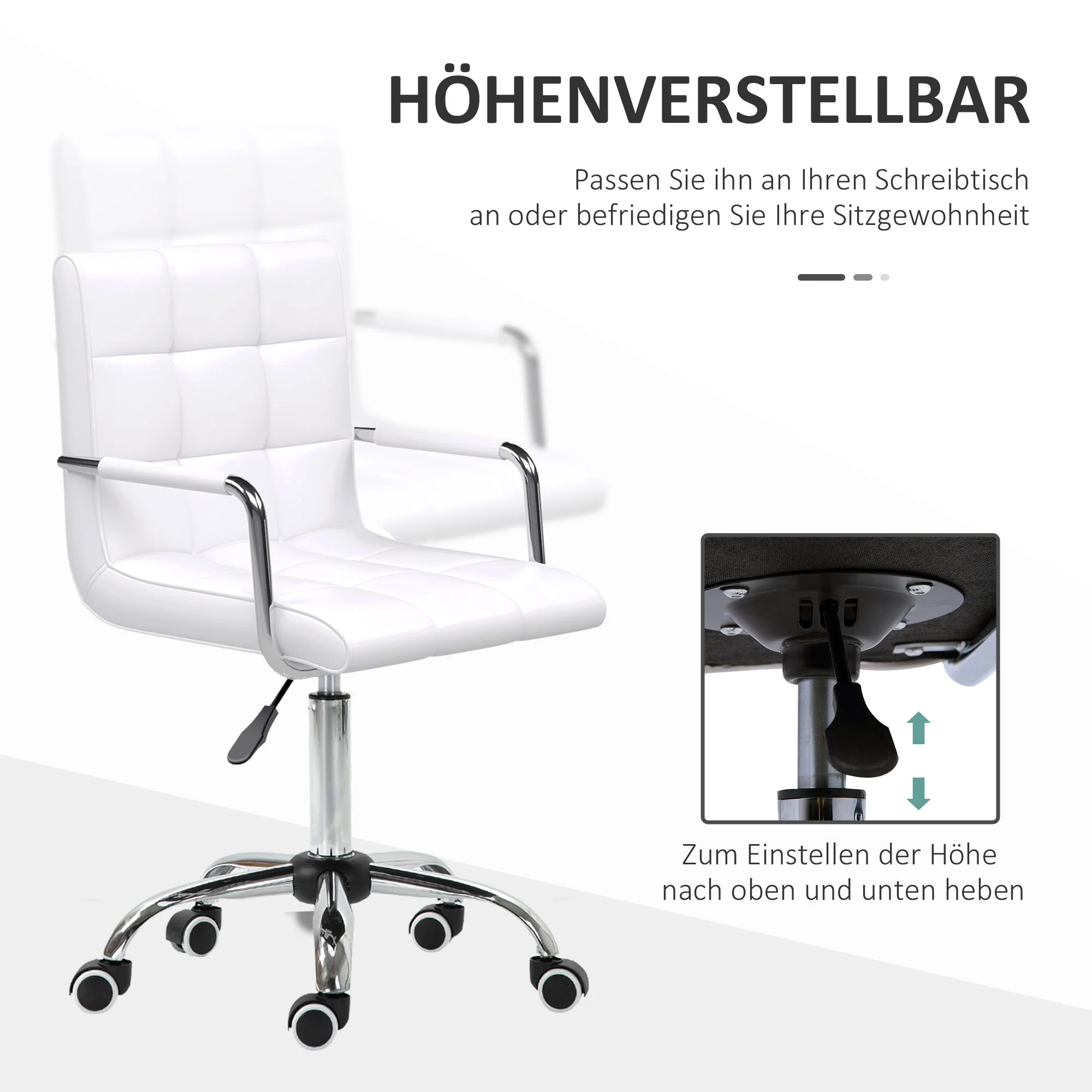 Office Chair, Height-Adjustable Ergonomic Swivel Executive, PU White - Image 5