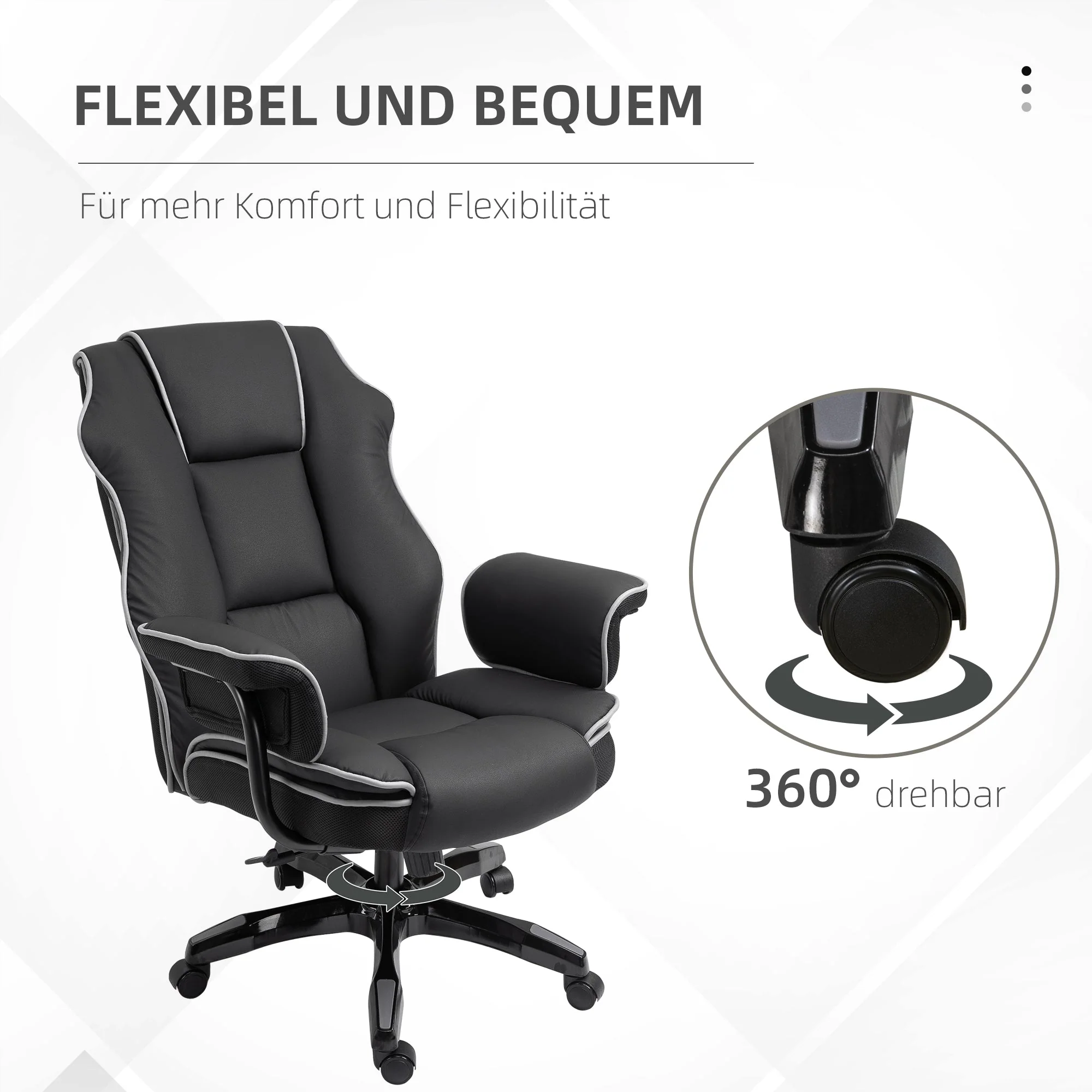 Office Chair - Height-Adjustable, Rocking, 360° Swivel, Armrests, Ergonomic - Faux Leather Black - Image 6