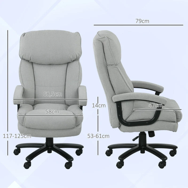 Office Chair, Large Tall, 200 kg, Robust, Soft Upholstery, Light Grey - Image 3