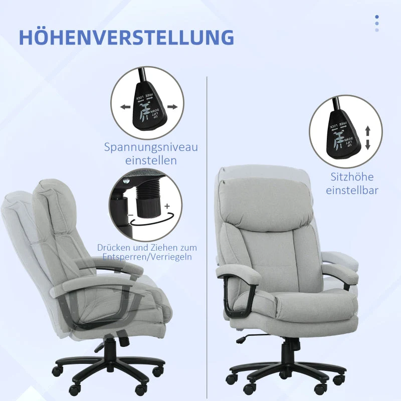 Office Chair, Large Tall, 200 kg, Robust, Soft Upholstery, Light Grey - Image 5