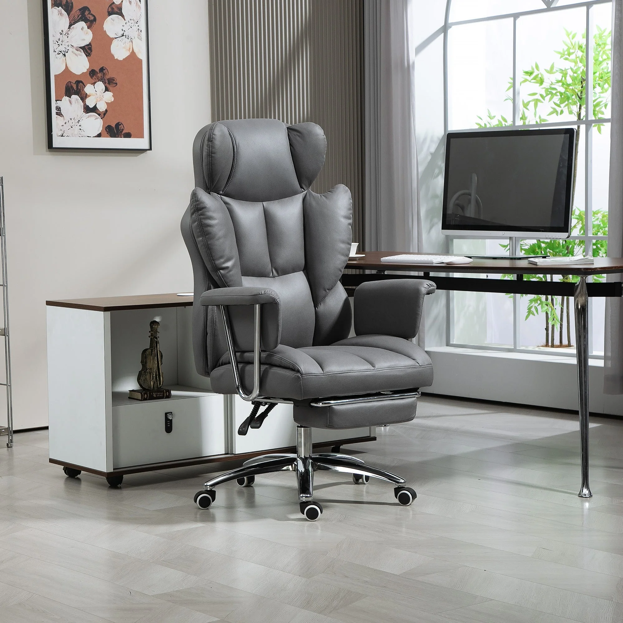 Office Chair Reclining Ergonomic Adjustable Swivel with Footrest Dark Grey - Image 7