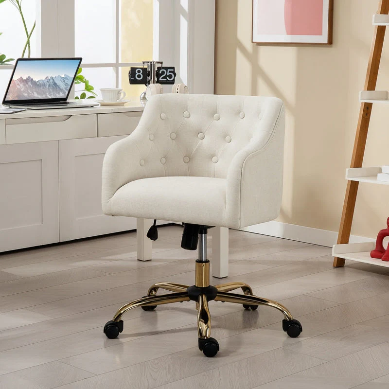 Office Chair, Swivel with Rocking Function, Linen Look Beige