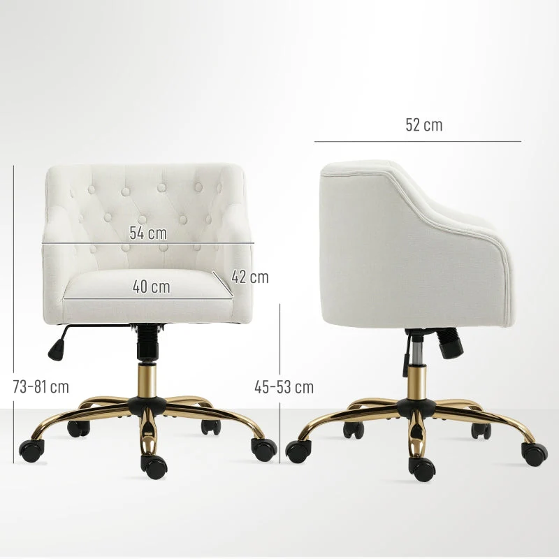 Office Chair, Swivel with Rocking Function, Linen Look Beige - Image 3