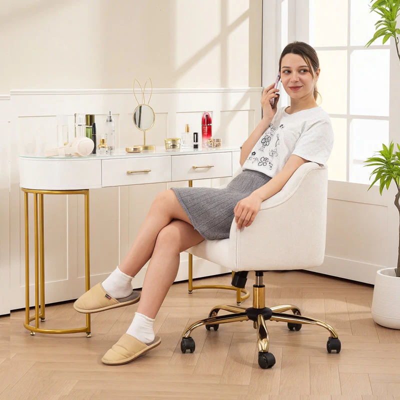 Office Chair, Swivel with Rocking Function, Linen Look Beige - Image 8