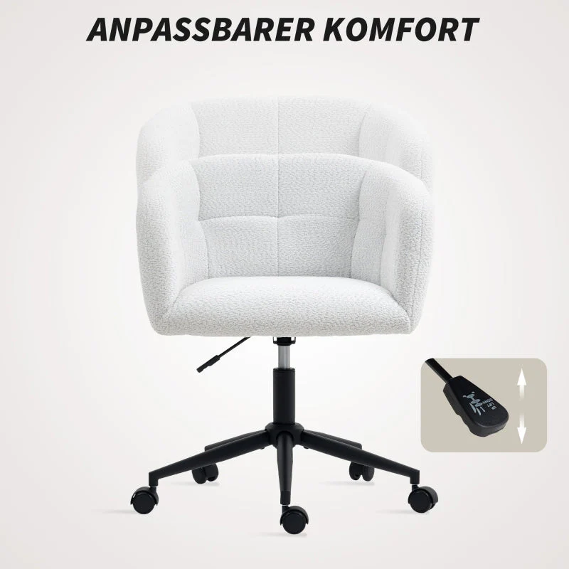 Office Chair Upholstered Tub Design Rolling Plush - Cream/Black - Image 5