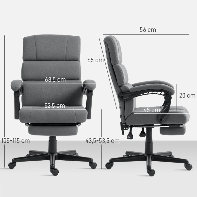 Office Chair Upholstered Velvet Adjustable Height Casters - Grey - Image 3