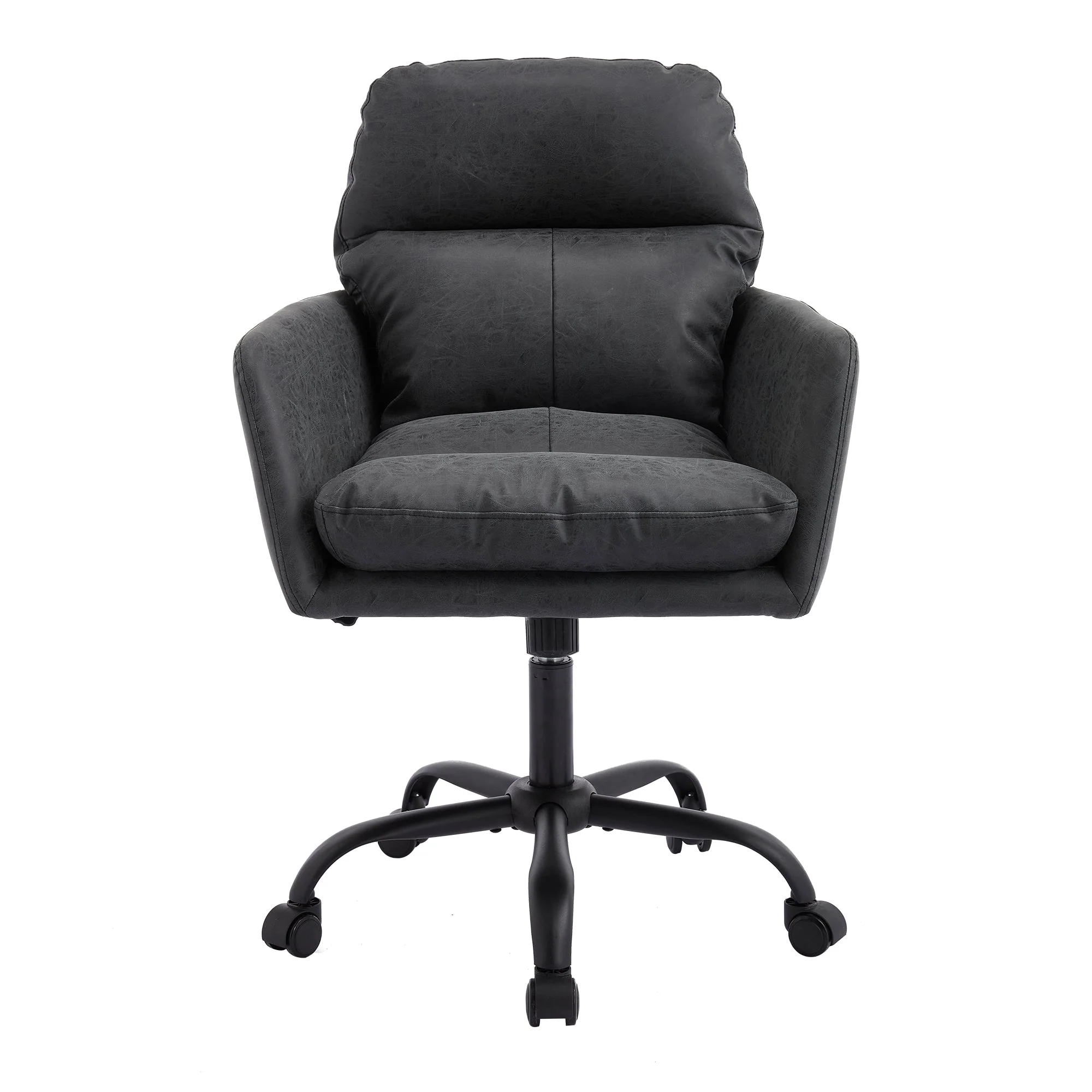 Office Chair with Height Adjustable Black Base, Black PU Faux Leather - Image 8