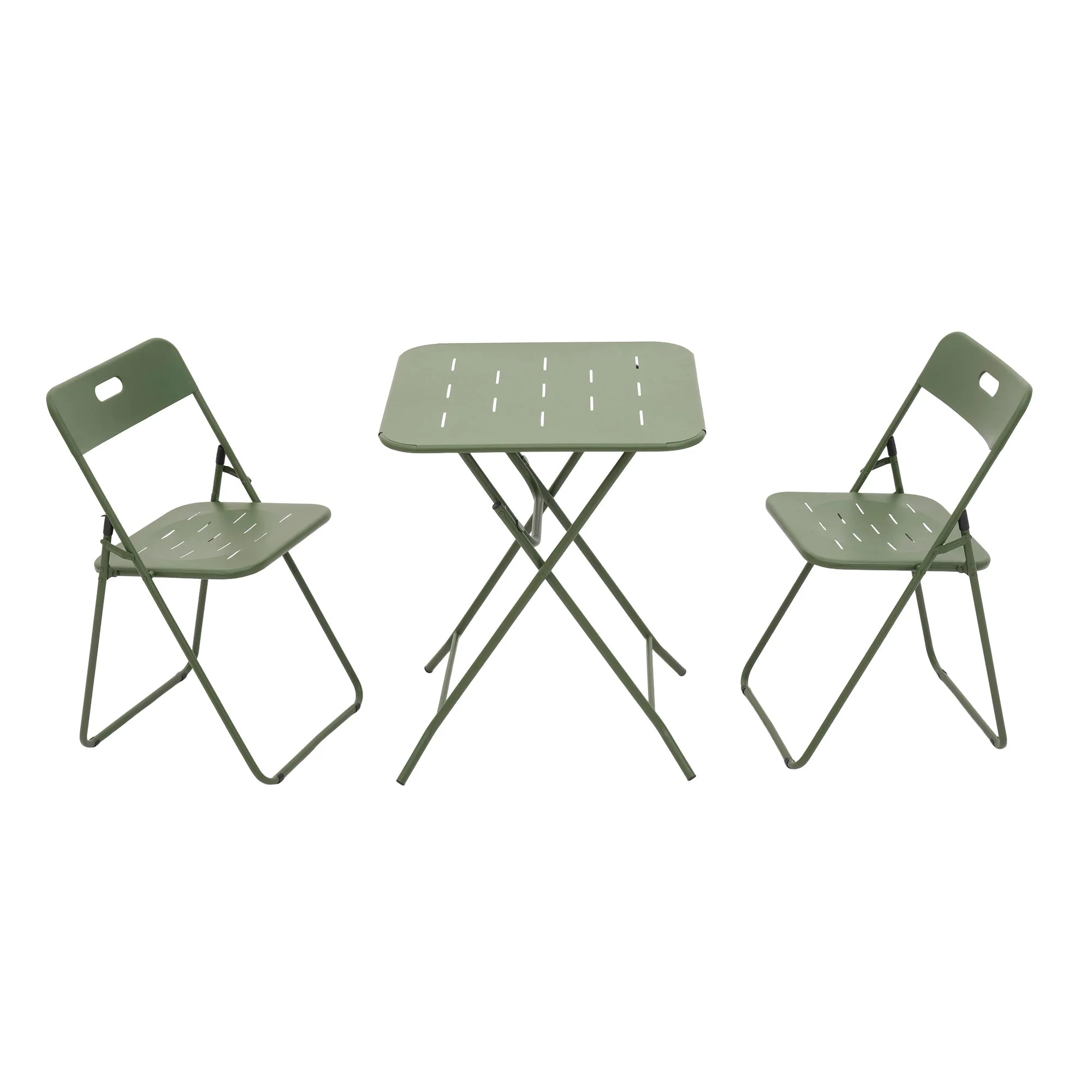 Outdoor 3-Piece Foldable Bistro Set, 2 Chairs and 1 Table Weather-Resistant, Green Metal - Image 2