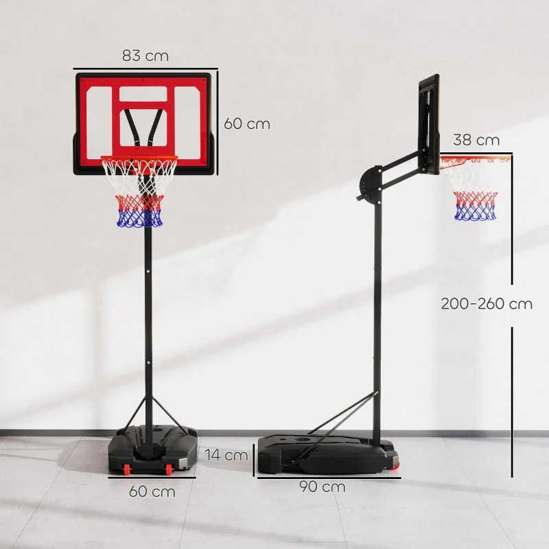 Outdoor Basketball Hoop, 200-260 cm Height-Adjustable with Wheels, Red - Image 3