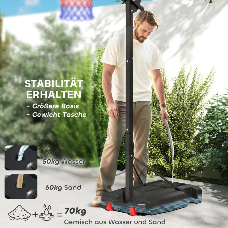 Outdoor Basketball Hoop, 200-260 cm Height-Adjustable with Wheels, Red - Image 5