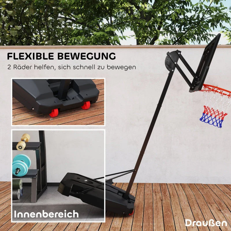 Outdoor Basketball Hoop, 200-260 cm Height-Adjustable with Wheels, Red - Image 6