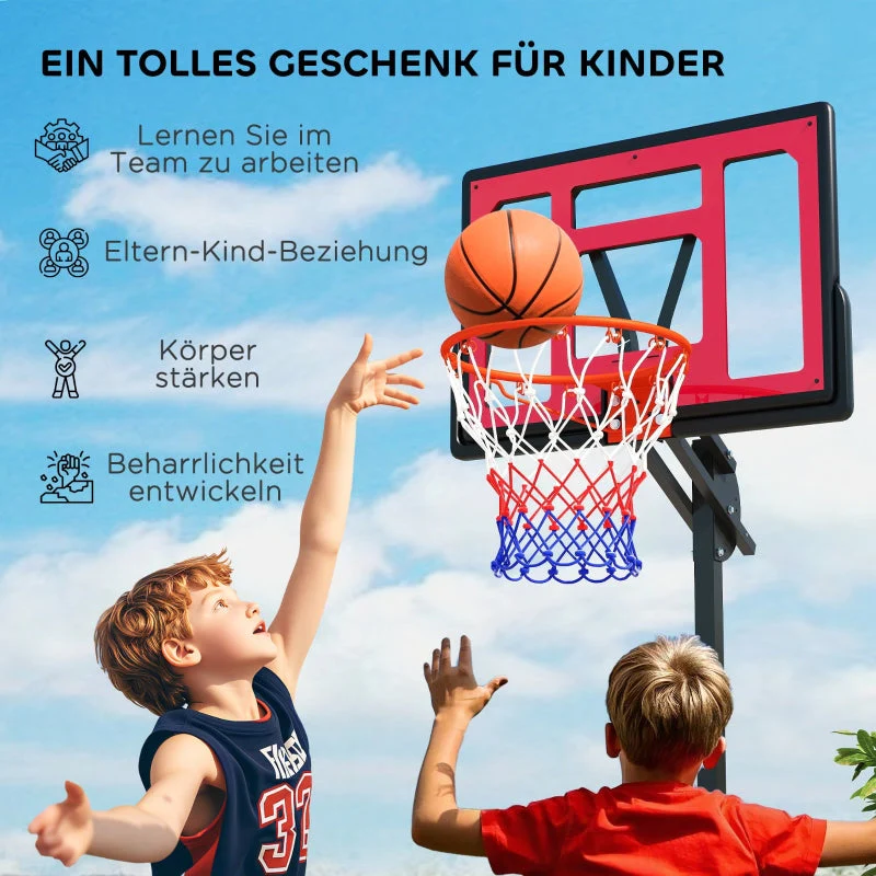 Outdoor Basketball Hoop, 200-260 cm Height-Adjustable with Wheels, Red - Image 7