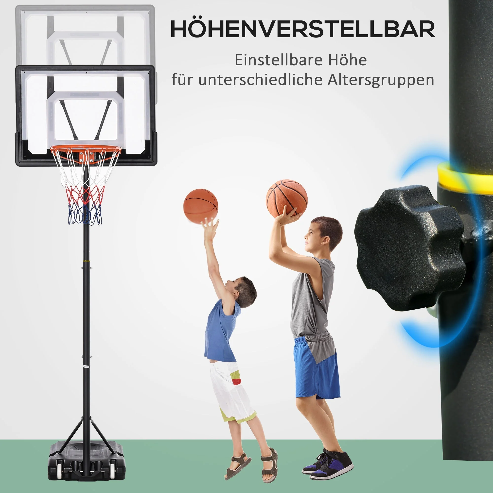 Outdoor Basketball Hoop, Height-Adjustable Stand with Wheels, Black - Image 4