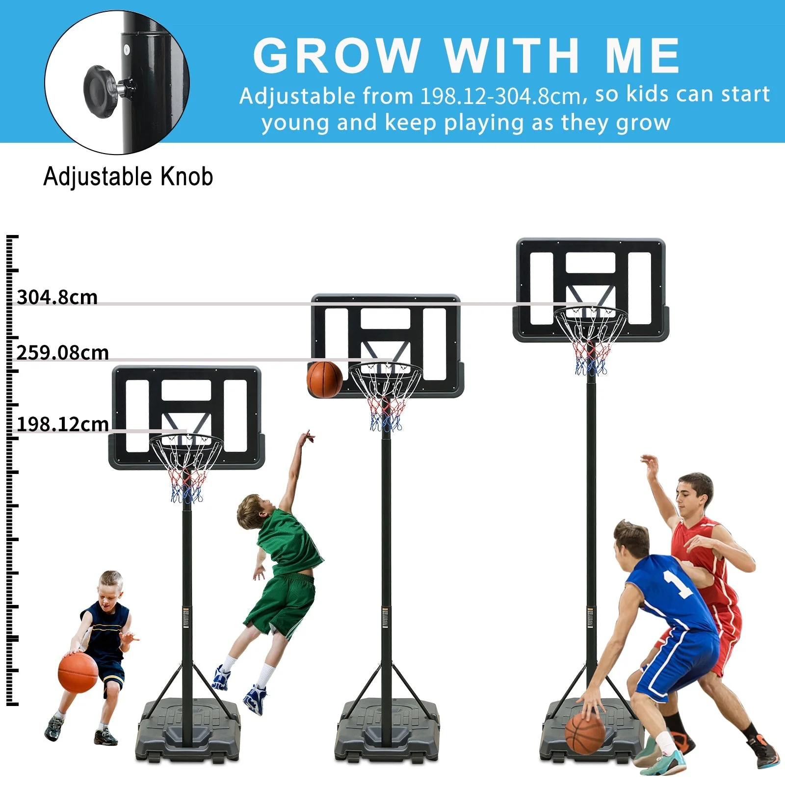 Outdoor Basketball Hoop with Adjustable Height and Built-in Wheels, PVC Backboard - Image 4
