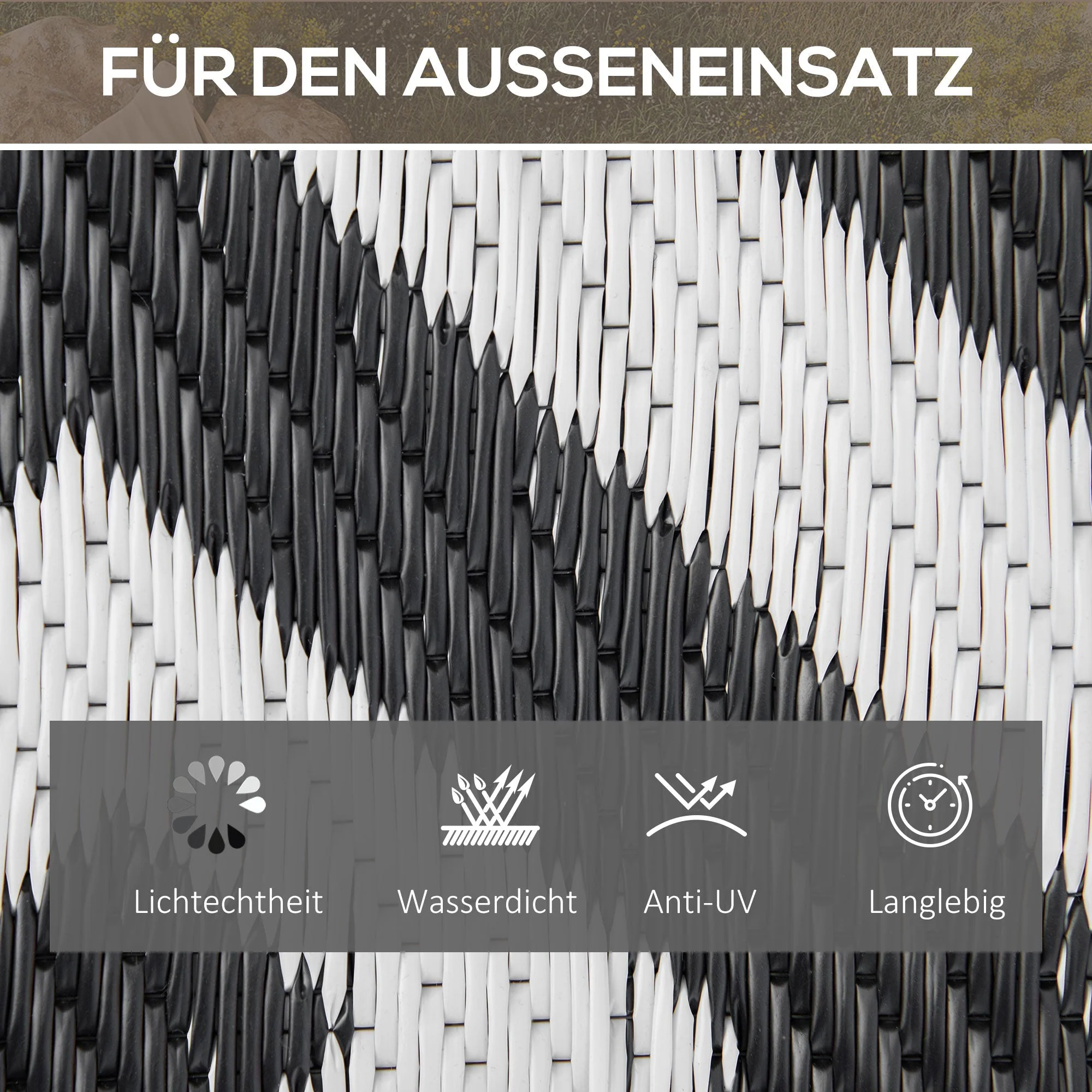 Outdoor Carpet, Double-Sided Water-Repellent, Plastic Black White - Image 5