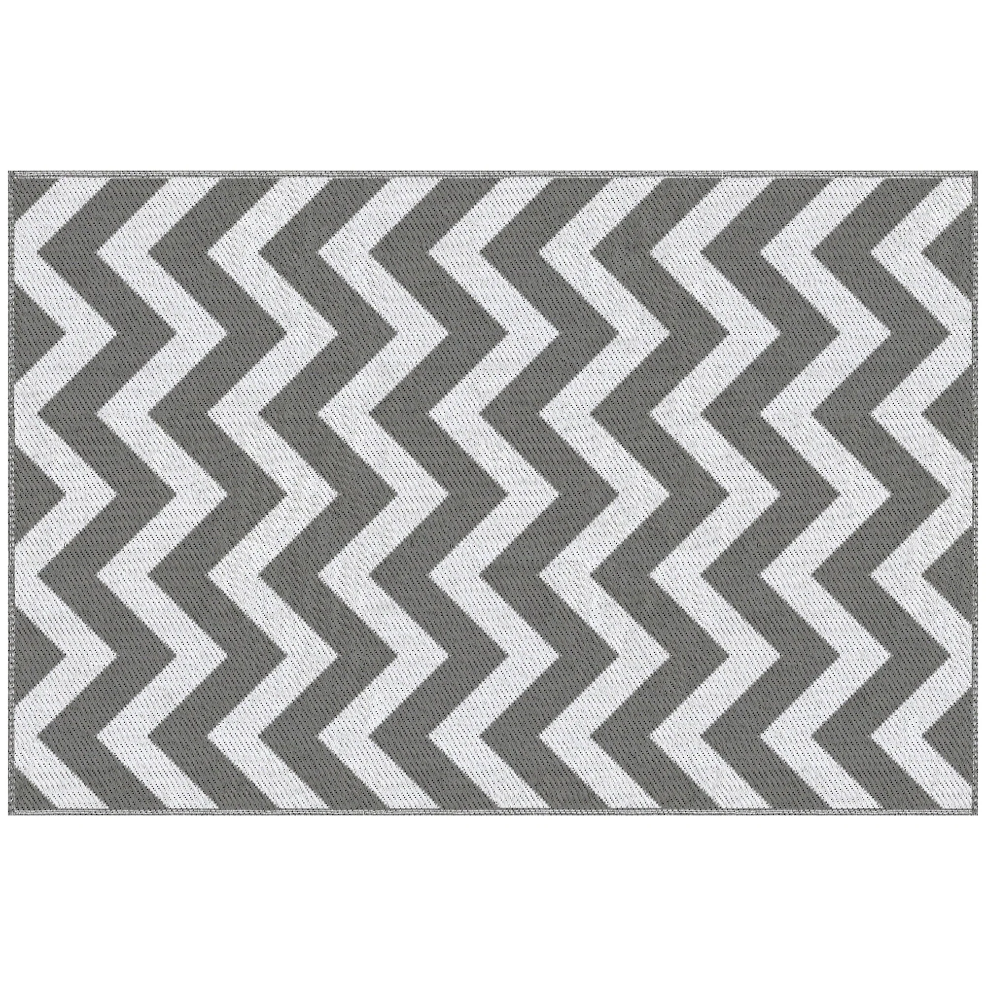 Outdoor Carpet Waterproof Plastic 121x182cm, Light Grey/White - Image 2