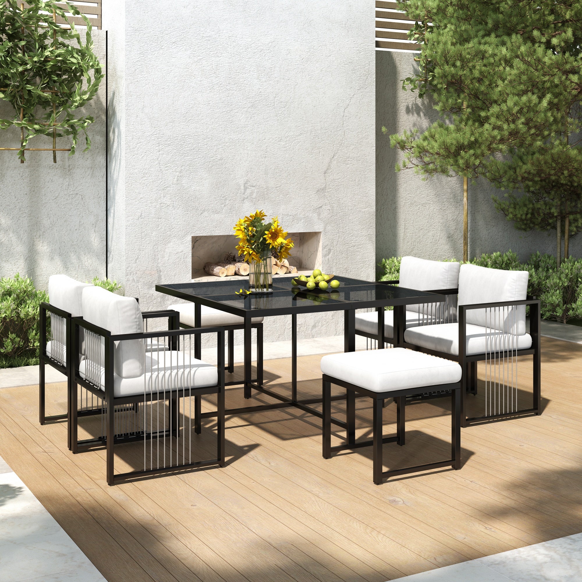 Outdoor Dining Set 7-Piece 6-Person Tempered Glass Table - Image 8