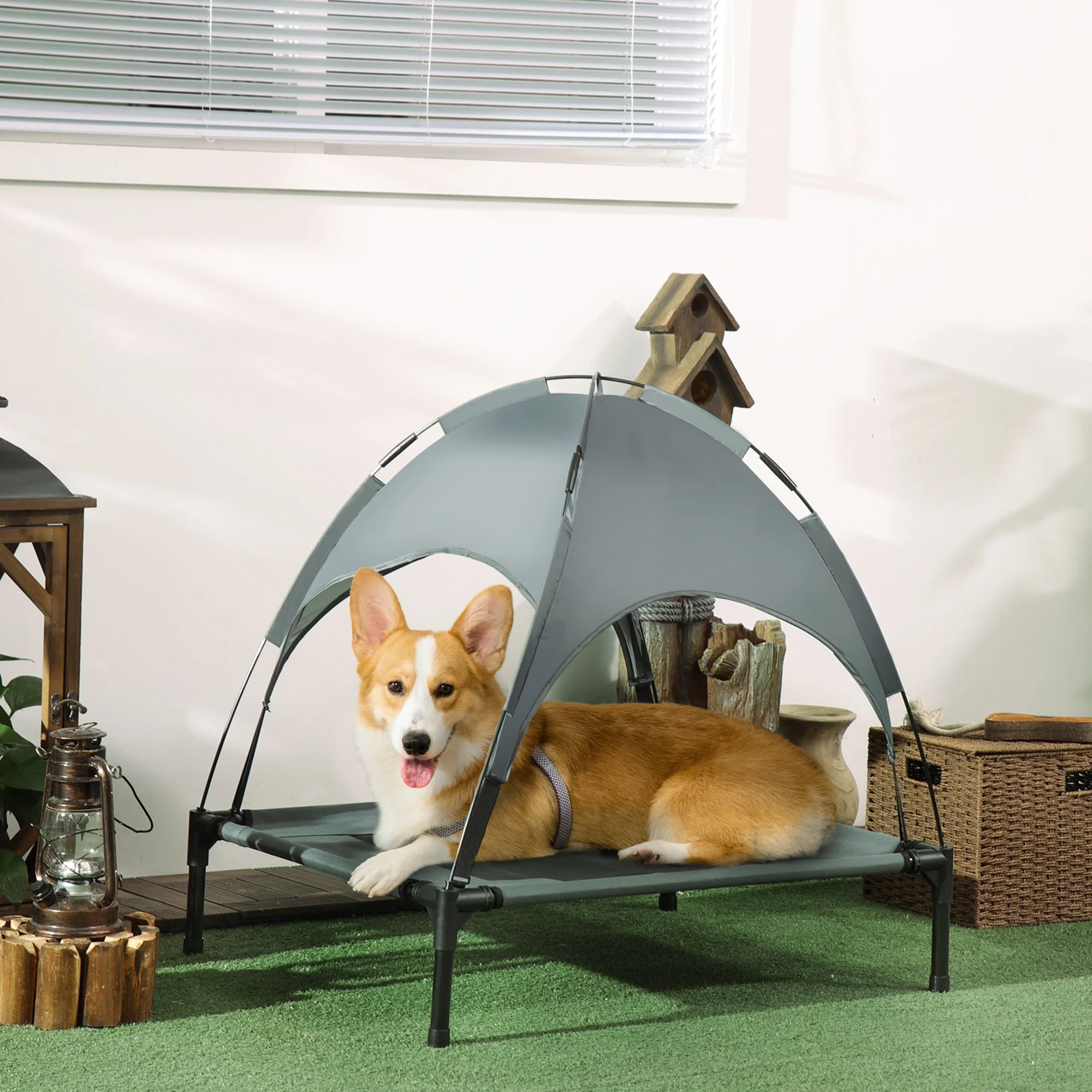 Outdoor Dog Bed, Raised Breathable Taffeta, Grey