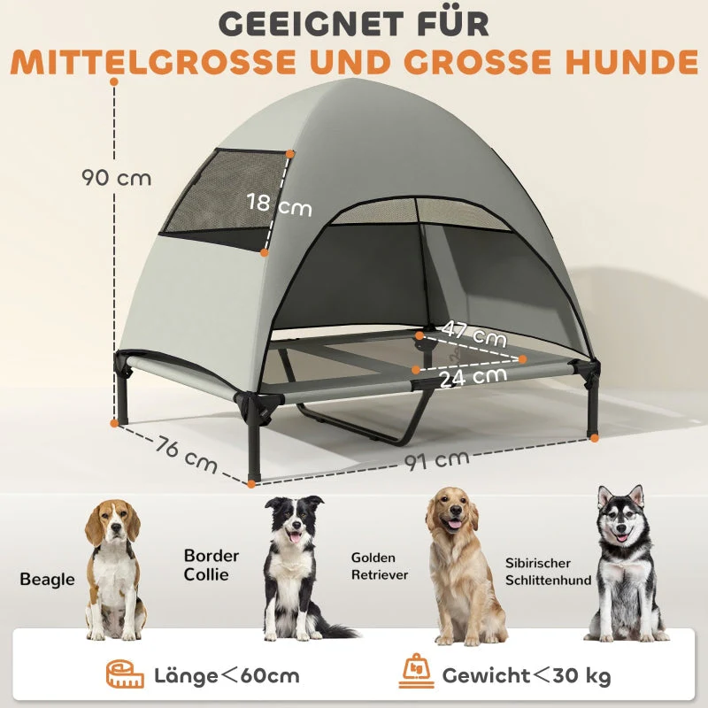 Outdoor Dog Bed, Raised with Roof, Light Grey - Image 4