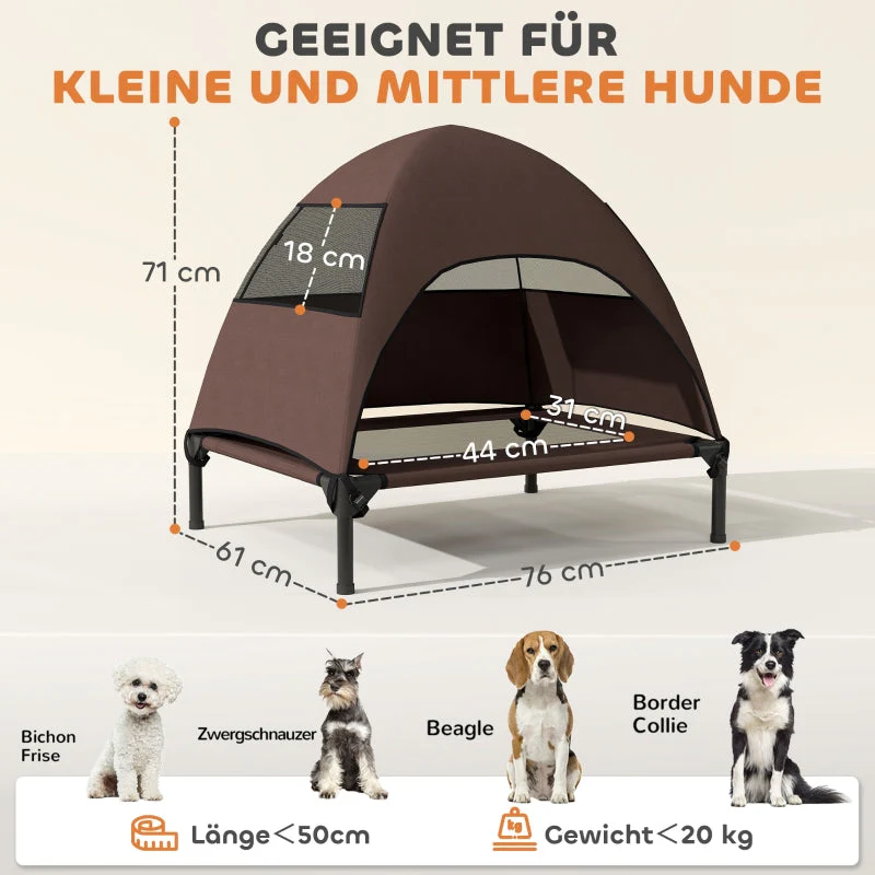 Outdoor Dog Bed with Roof, Raised for Medium Dogs, Coffee - Image 3