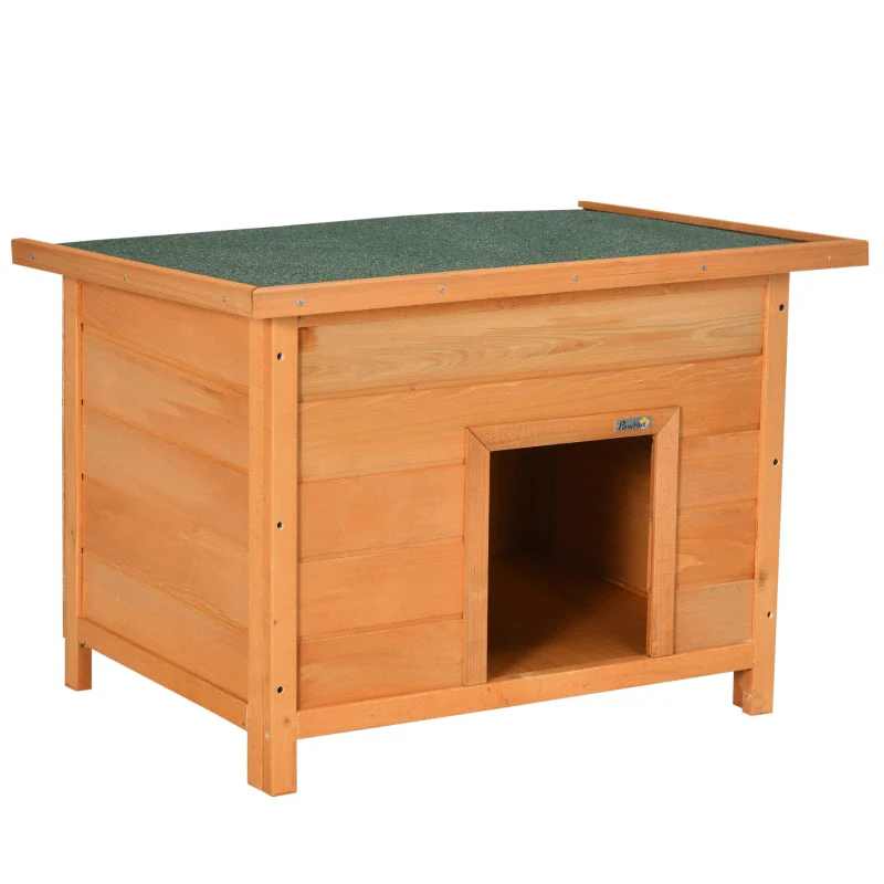 Outdoor Dog Kennel, Hinged Asphalt Roof, Raised Floor, Wooden, Yellow - Image 2