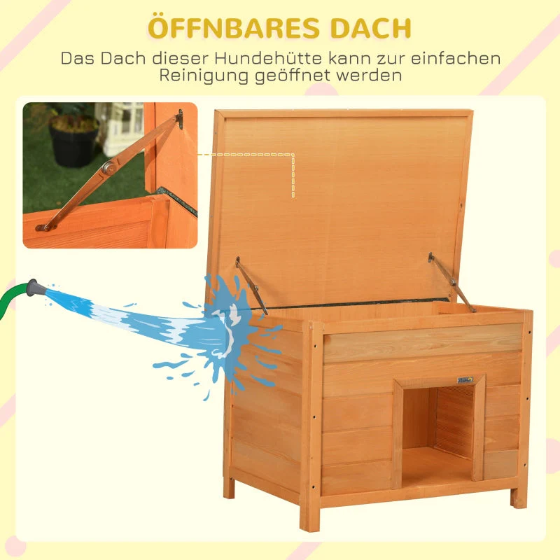 Outdoor Dog Kennel, Hinged Asphalt Roof, Raised Floor, Wooden, Yellow - Image 5