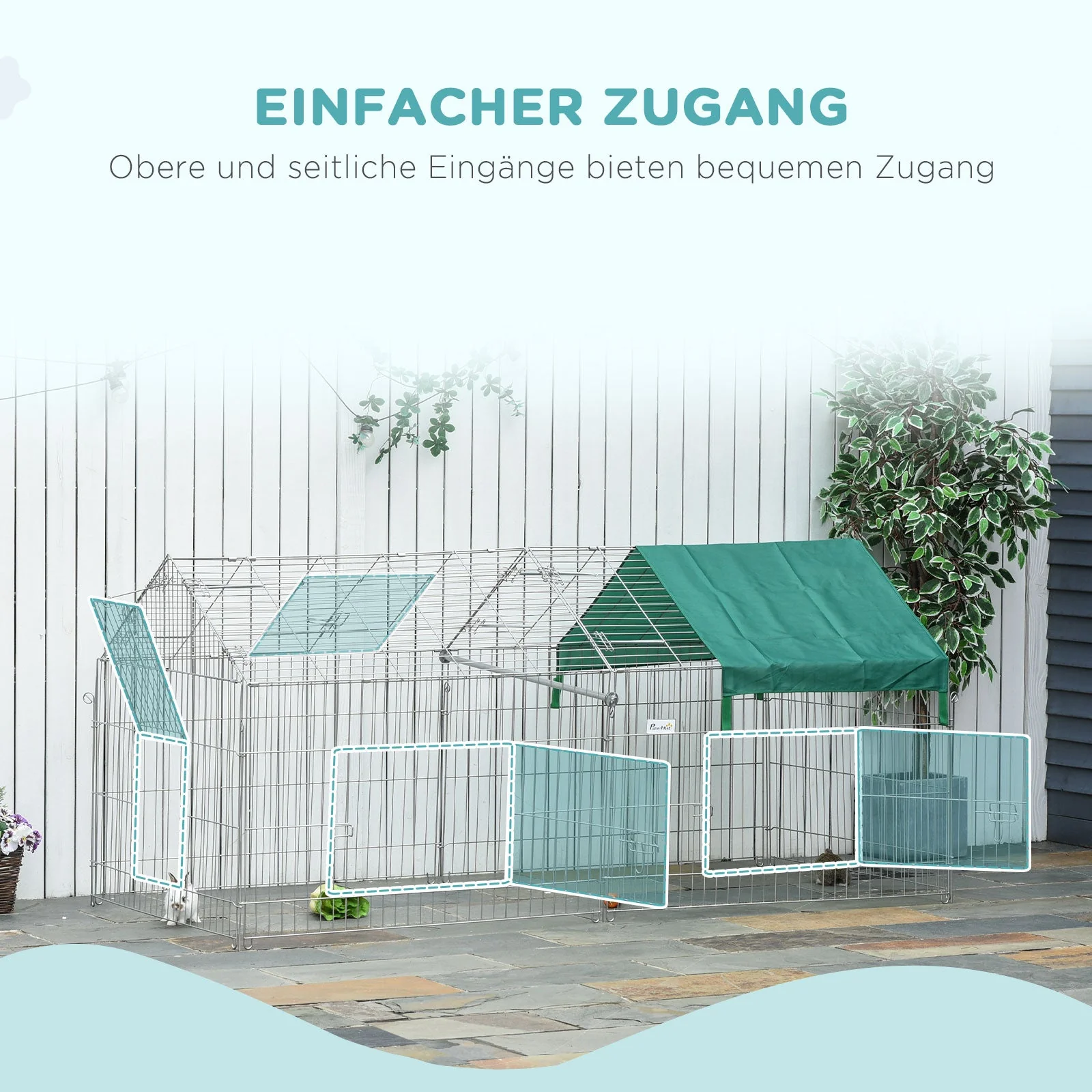 Outdoor Enclosure Playpen with Cover for Guinea Pigs, Steel - Image 5