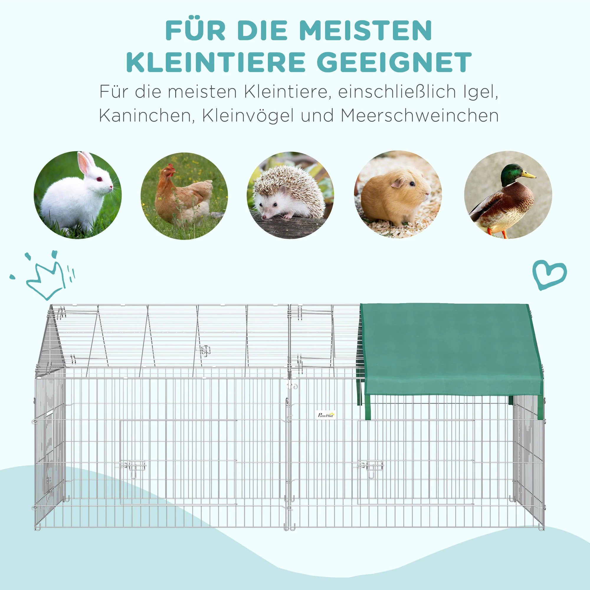 Outdoor Enclosure Playpen with Cover for Guinea Pigs, Steel - Image 6