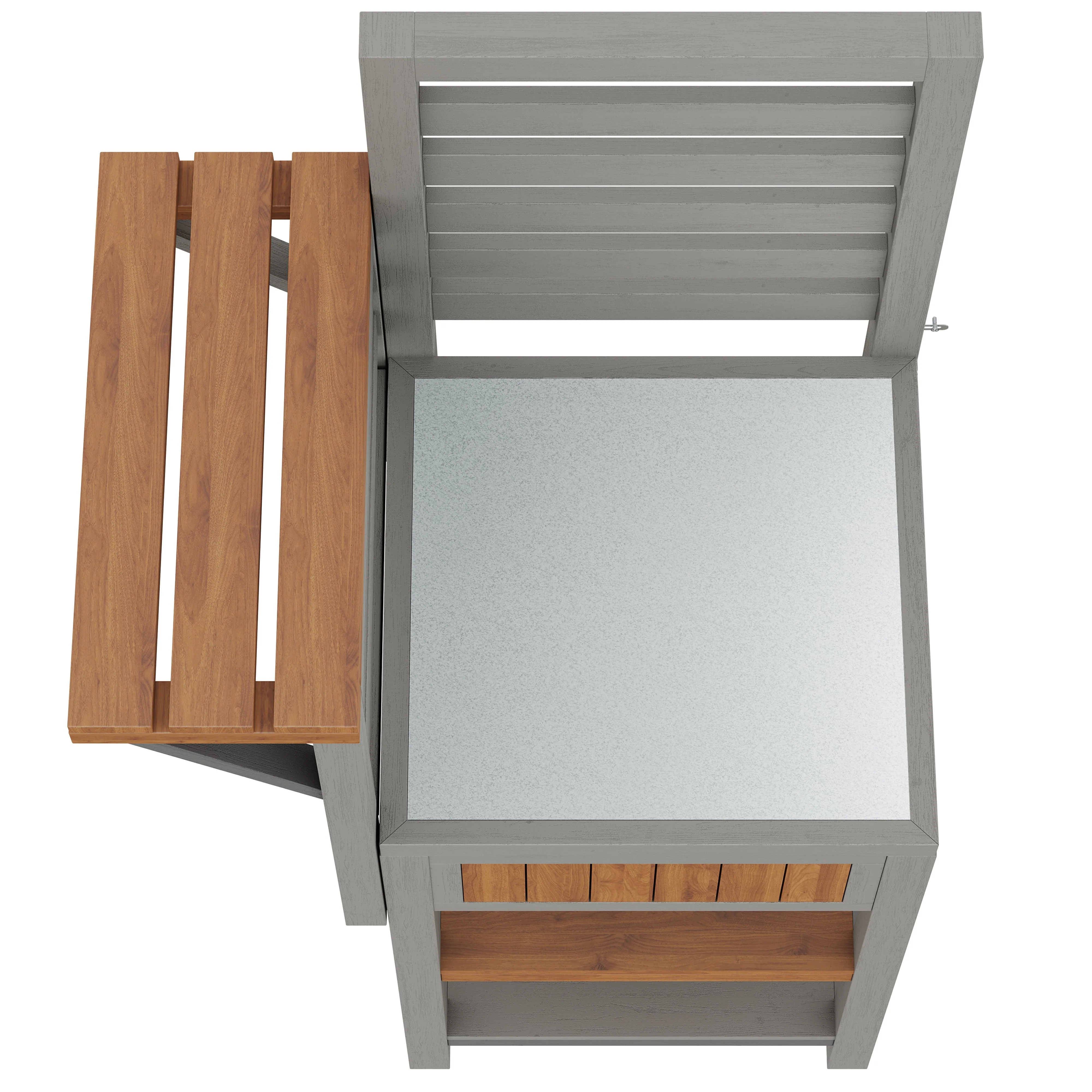 Outdoor Garden Cabinet with Stainless Steel Worktop and Double Shelf, Weatherproof Wood - Image 8