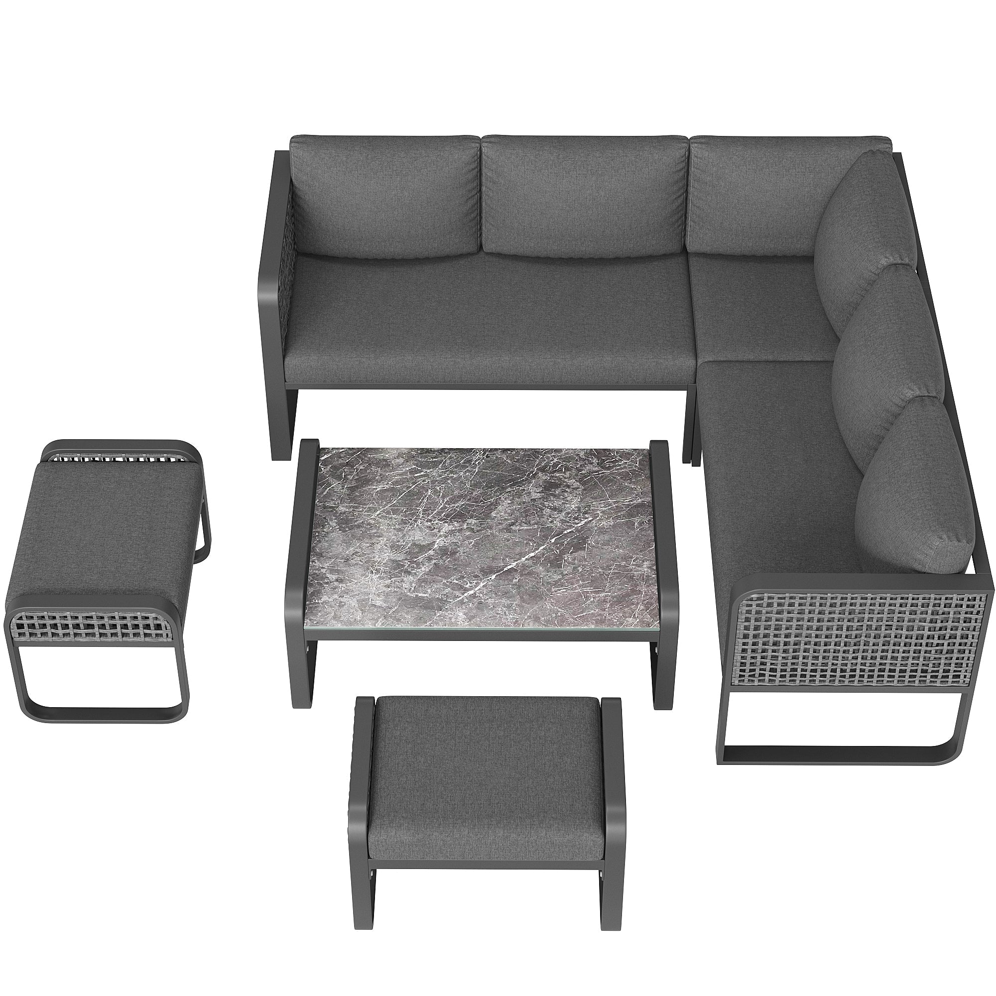 Outdoor Garden Lounge Set, 6-7 People Corner Sofa with Adjustable Legs, Grey Rattan - Image 7