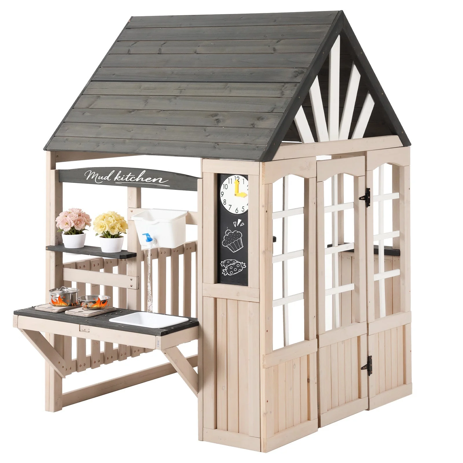 Outdoor Mud Kitchen with Real Tap and Garden Accessories, Wood - Image 3