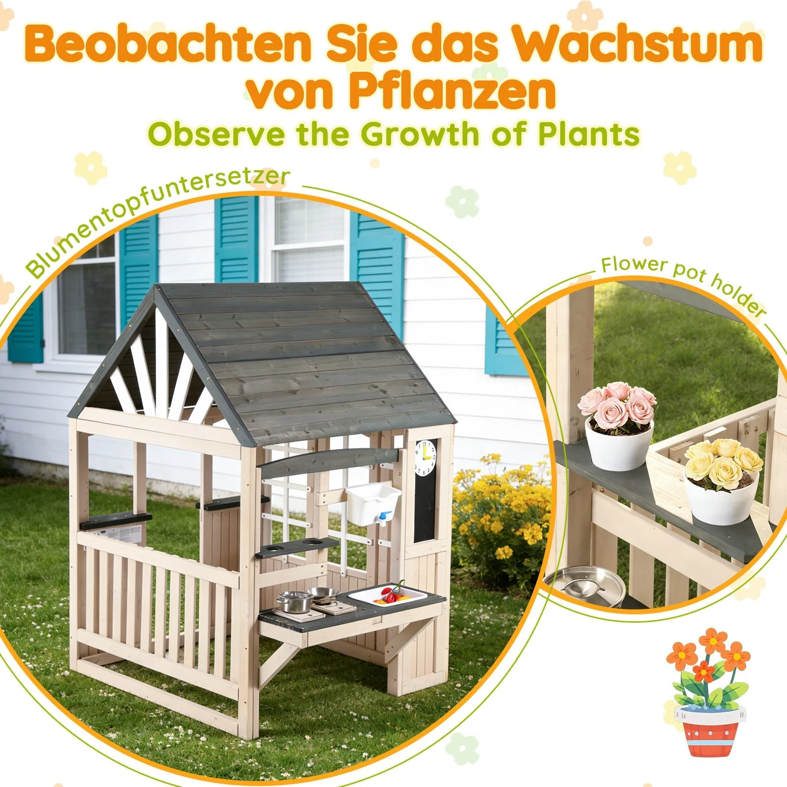 Outdoor Mud Kitchen with Real Tap and Garden Accessories, Wood - Image 8