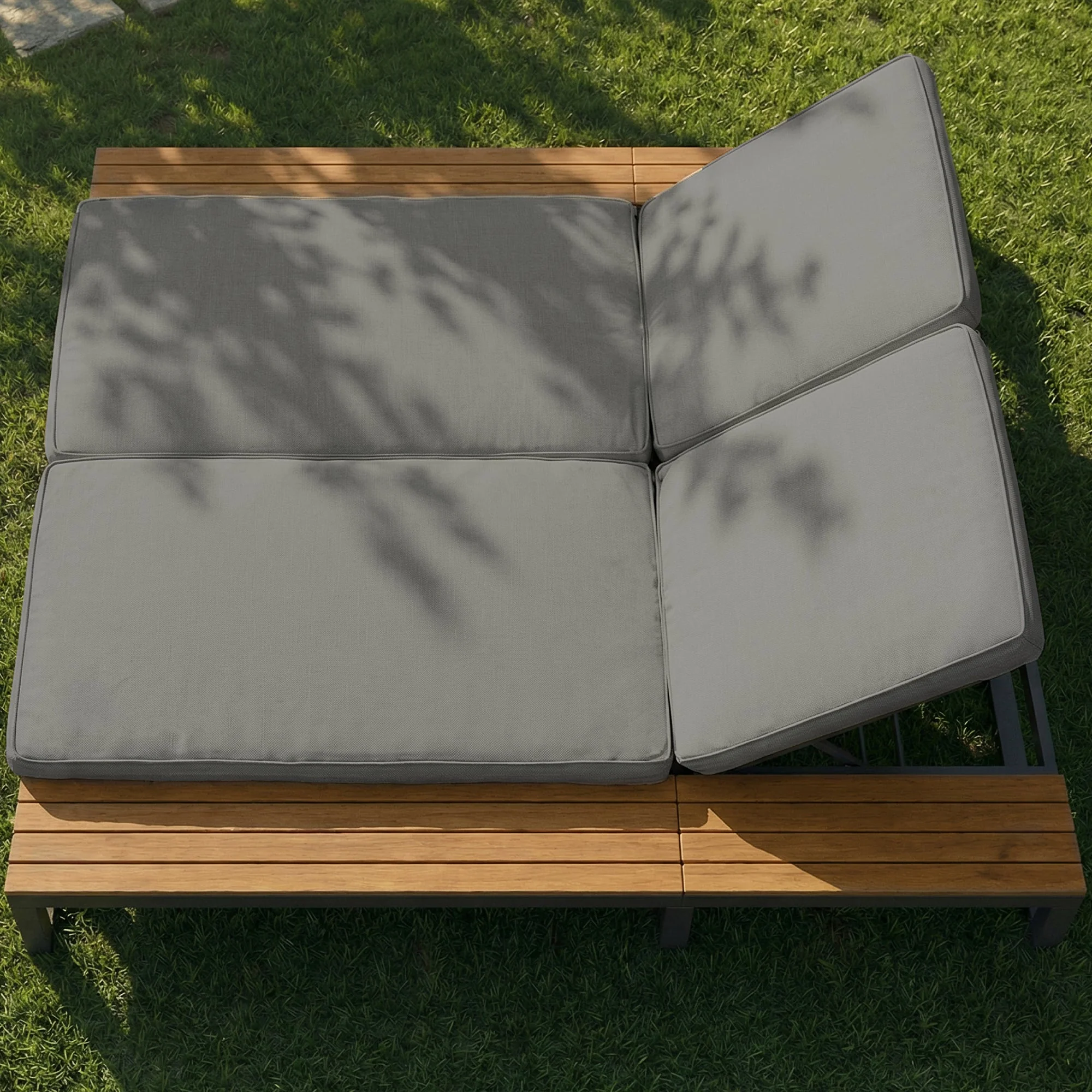 Outdoor Patio Daybed with Adjustable Backrest and Side Shelves, Waterproof Double Lounger, Gray - Image 10