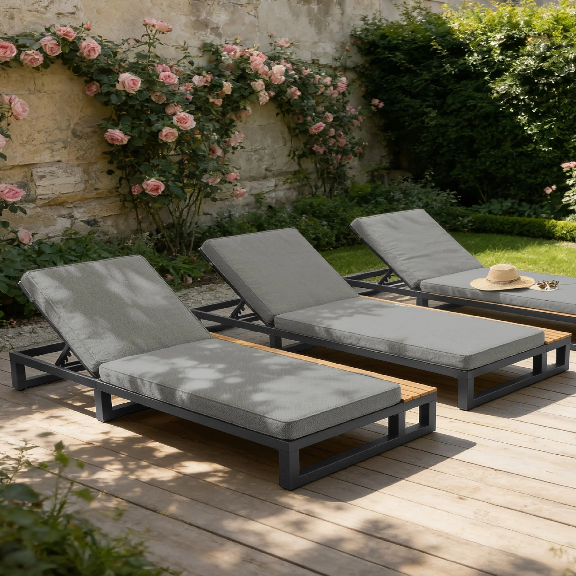 Outdoor Patio Daybed with Adjustable Backrest and Side Shelves, Waterproof Double Lounger, Gray - Image 9