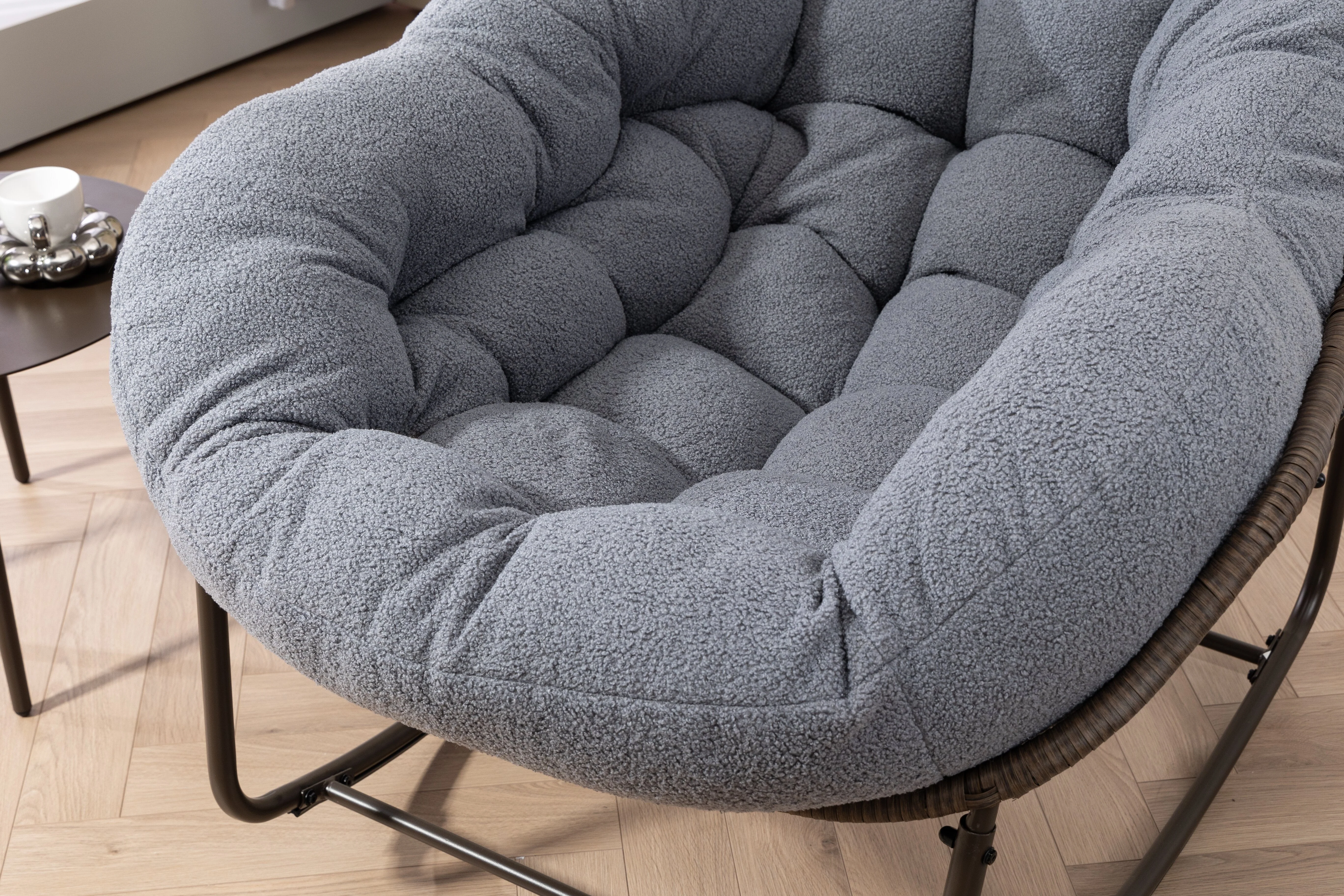 Outdoor Rattan Rocking Chair Padded Cushion Recliner, Gray - Image 11
