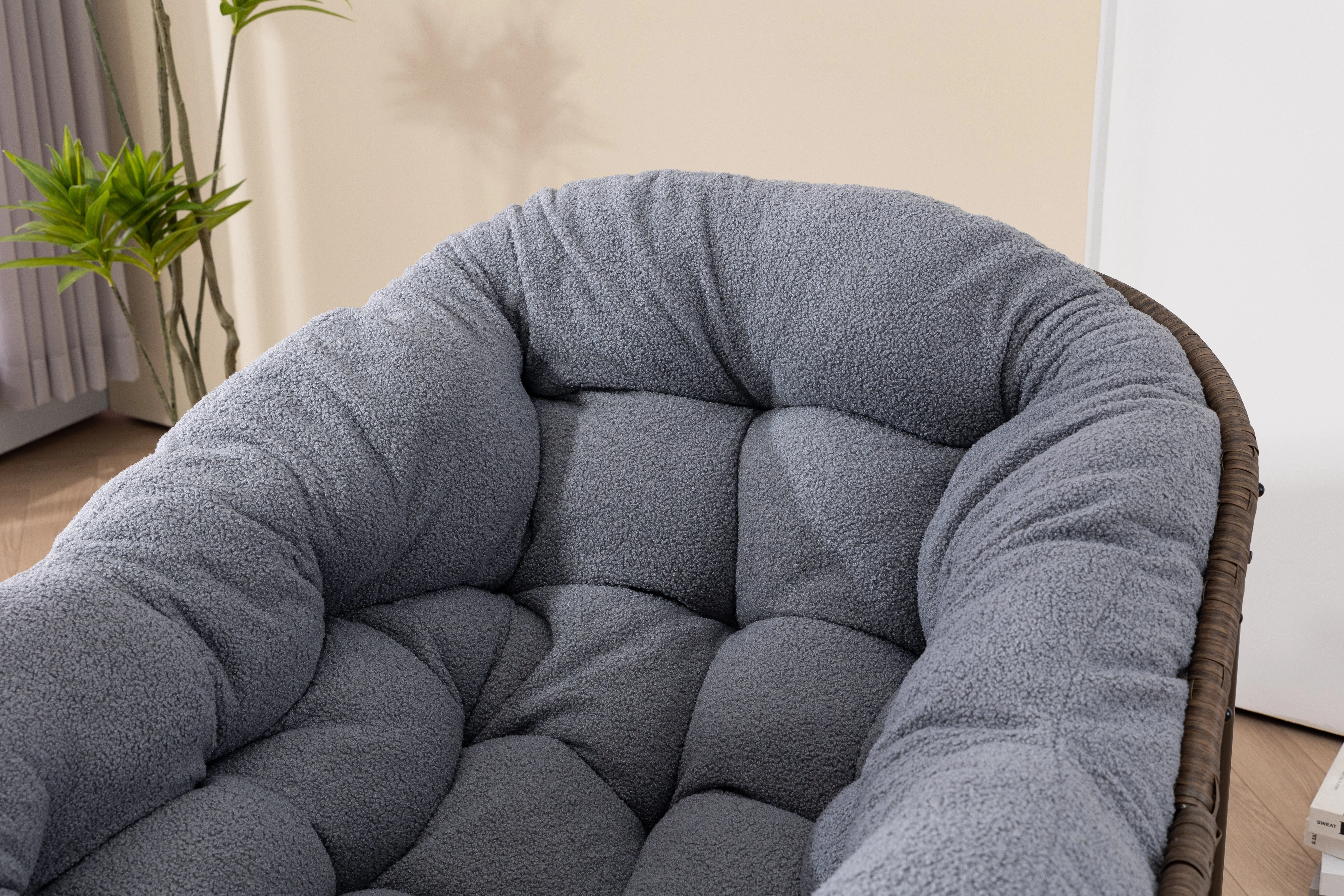 Outdoor Rattan Rocking Chair Padded Cushion Recliner, Gray - Image 9