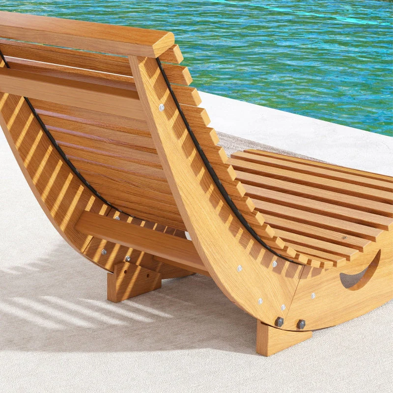 Outdoor Rocking Chair High Back Adjustable Pine Wood - Light Brown - Image 7