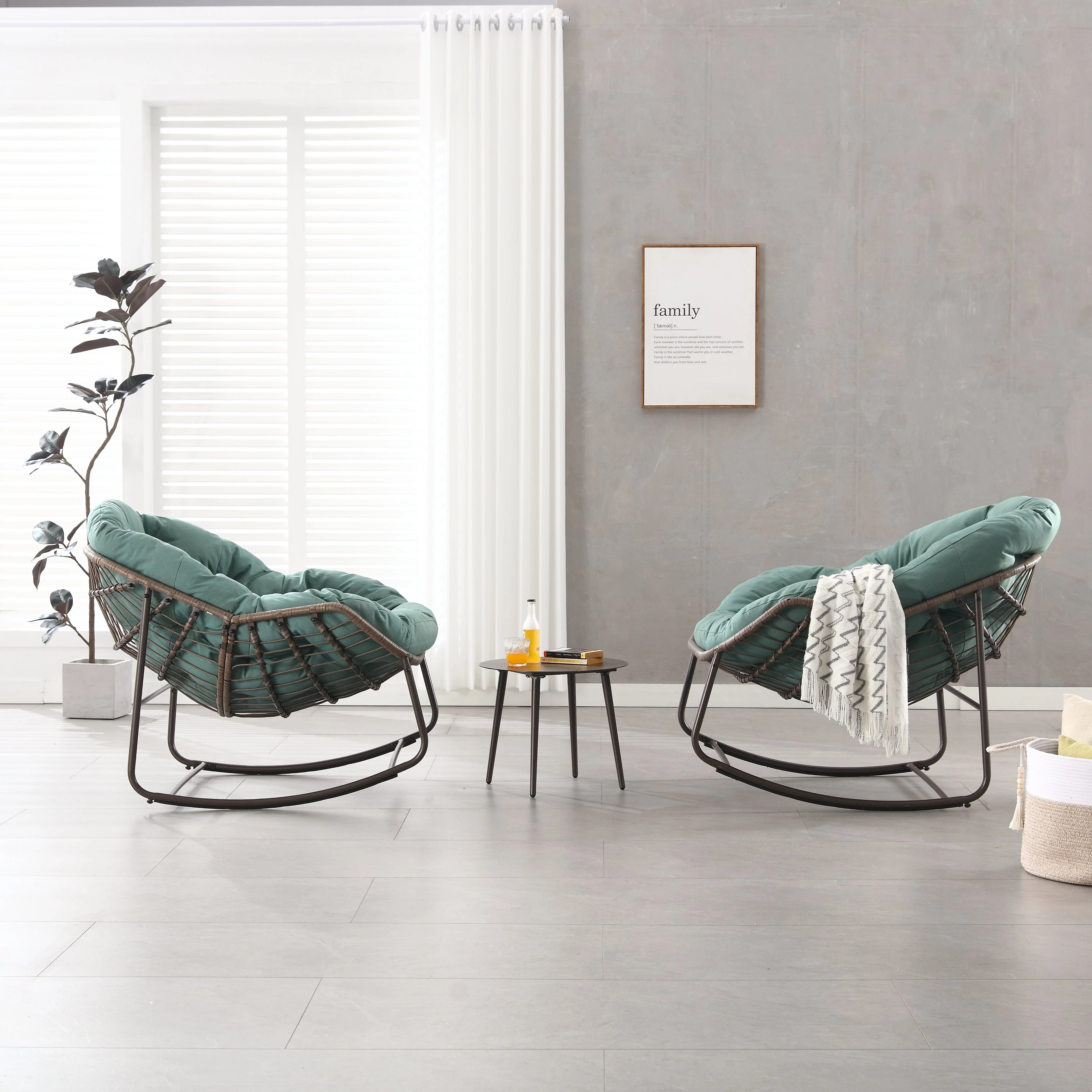 Outdoor Rocking Chair, Patio Oversized Wicker Egg, Light Green - Image 7