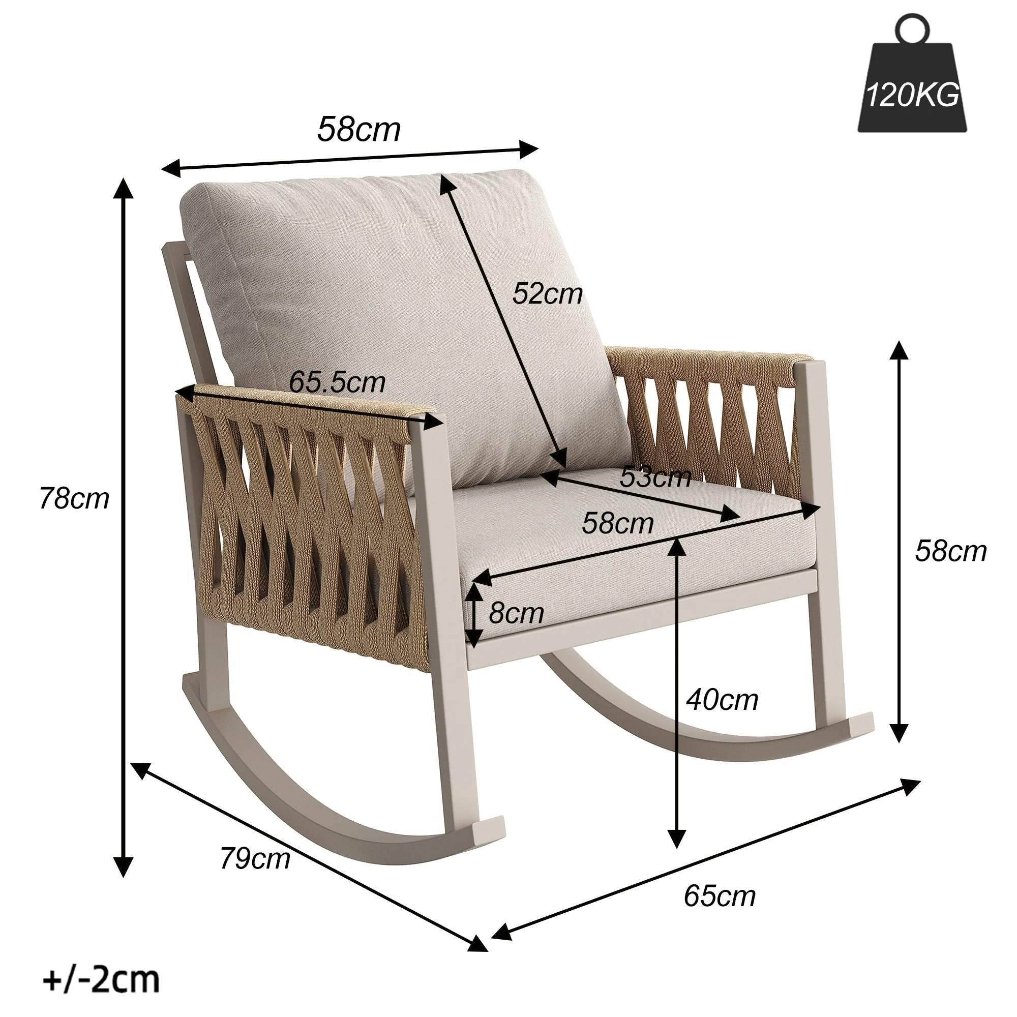 Outdoor Rocking Chair with Cross-Rope Weaving and Cushions, Weatherproof Metal Frame - Image 7