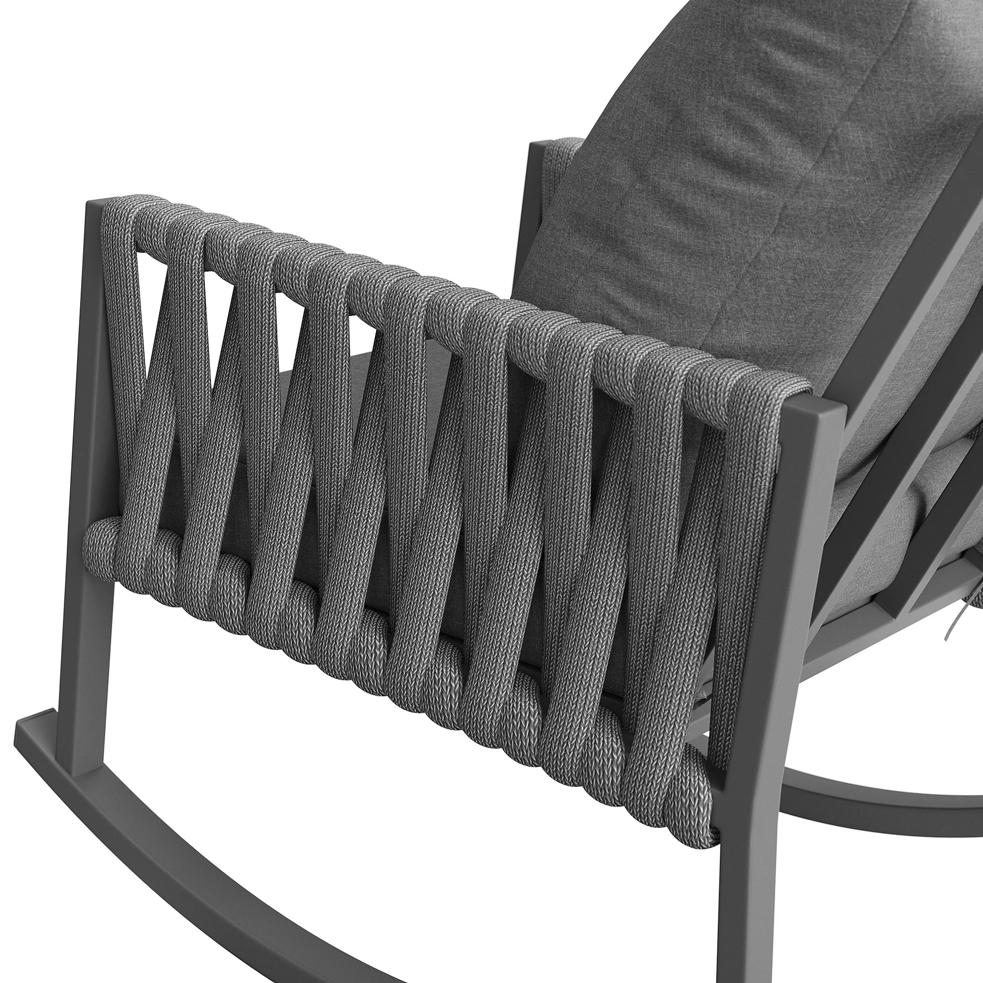 Outdoor Rocking Chair with Cross-Rope Weaving and Weatherproof Metal Frame, Metal and Rope - Image 7