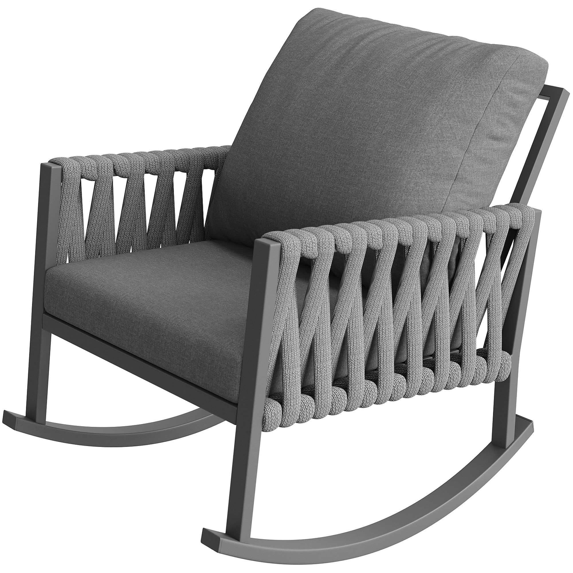 Outdoor Rocking Chair with Cross-Rope Weaving and Weatherproof Metal Frame, Metal and Rope - Image 8