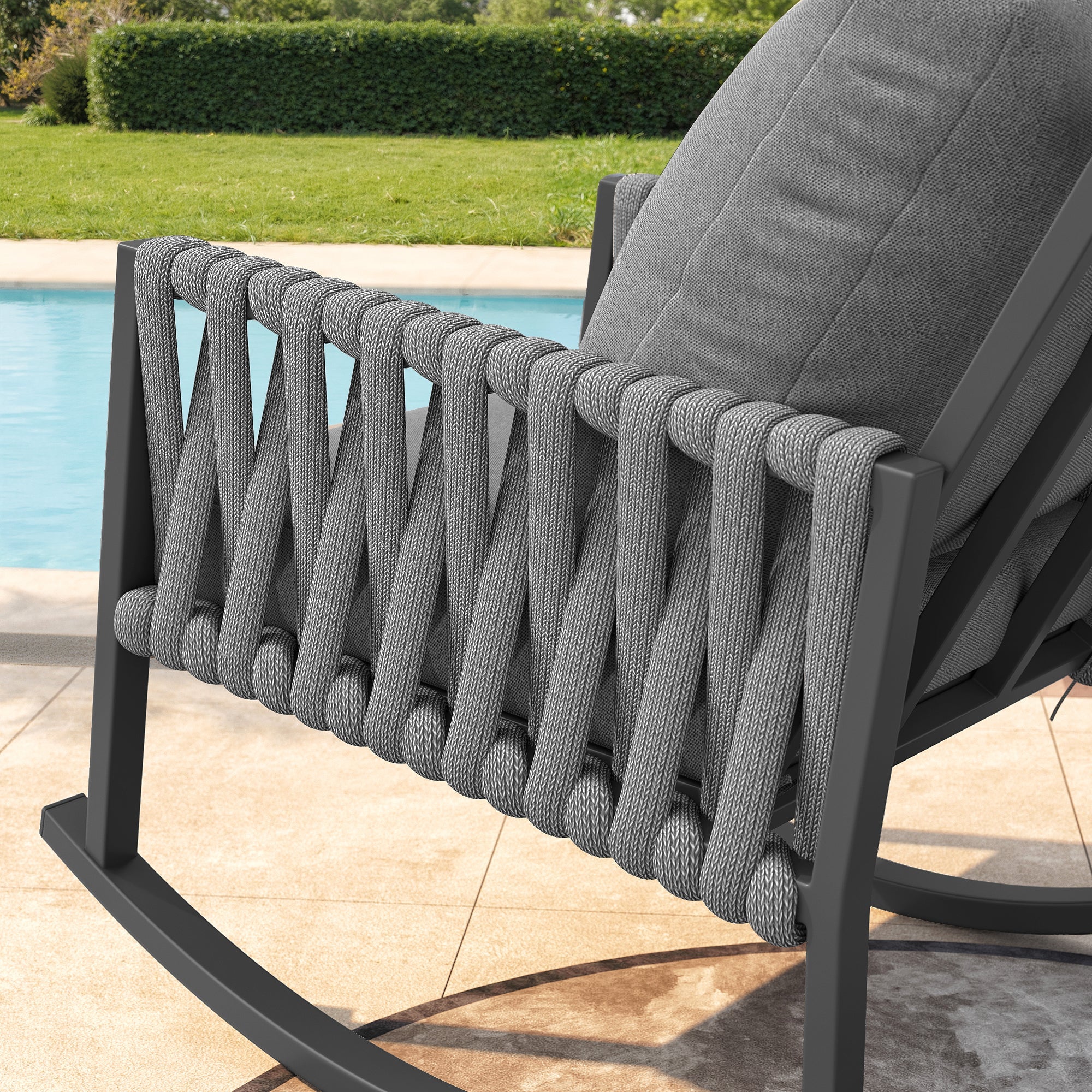 Outdoor Rocking Chair with Cross-Rope Weaving and Weatherproof Metal Frame, Metal and Rope - Image 9