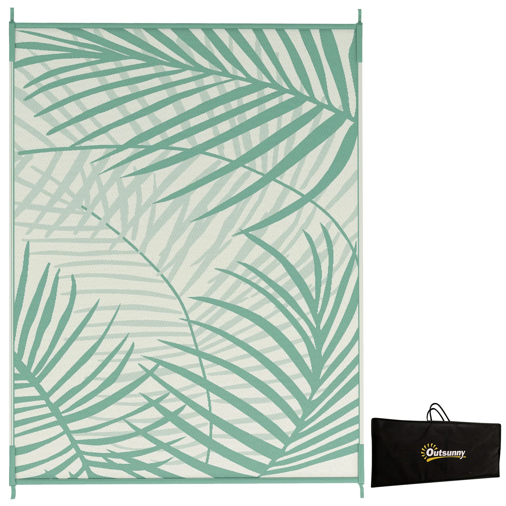 Outdoor Rug Reversible Water-Repellent 365x274cm with Carrying Bag, Green