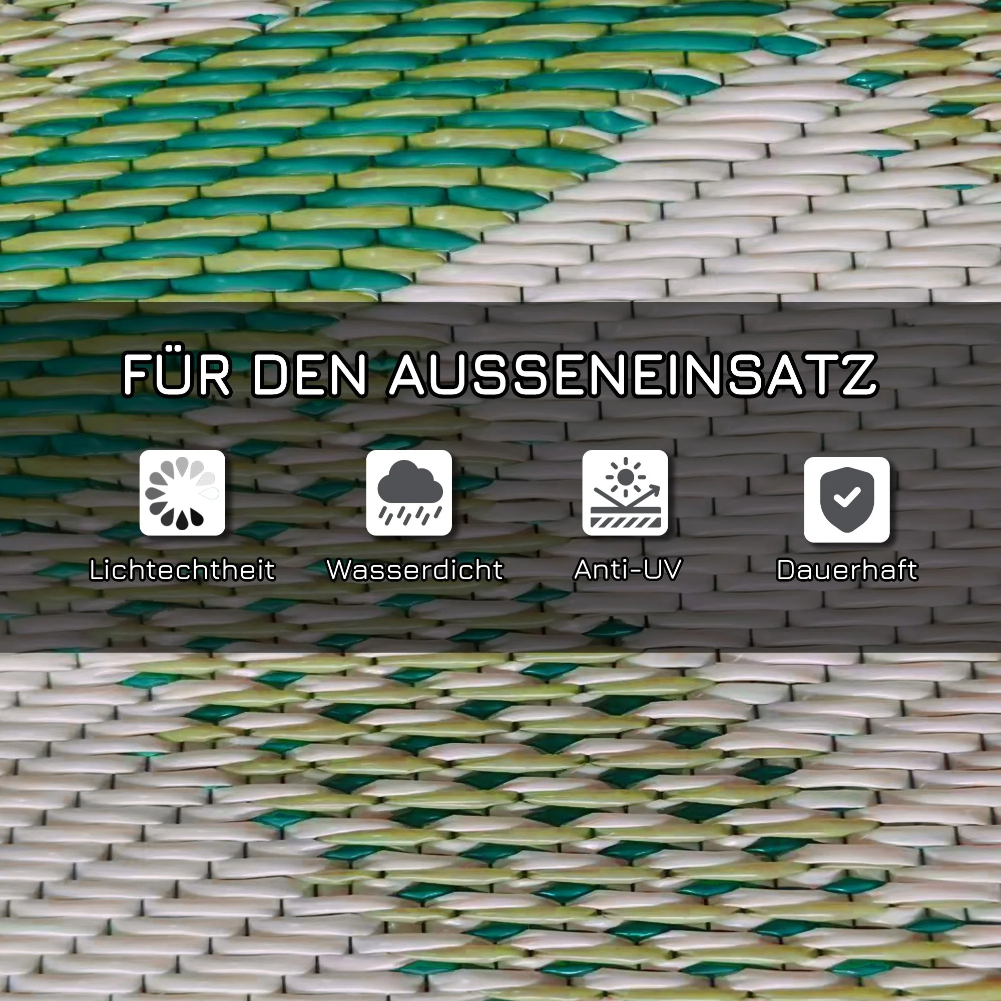 Outdoor Rug Reversible Water-Repellent 365x274cm with Carrying Bag, Green - Image 6