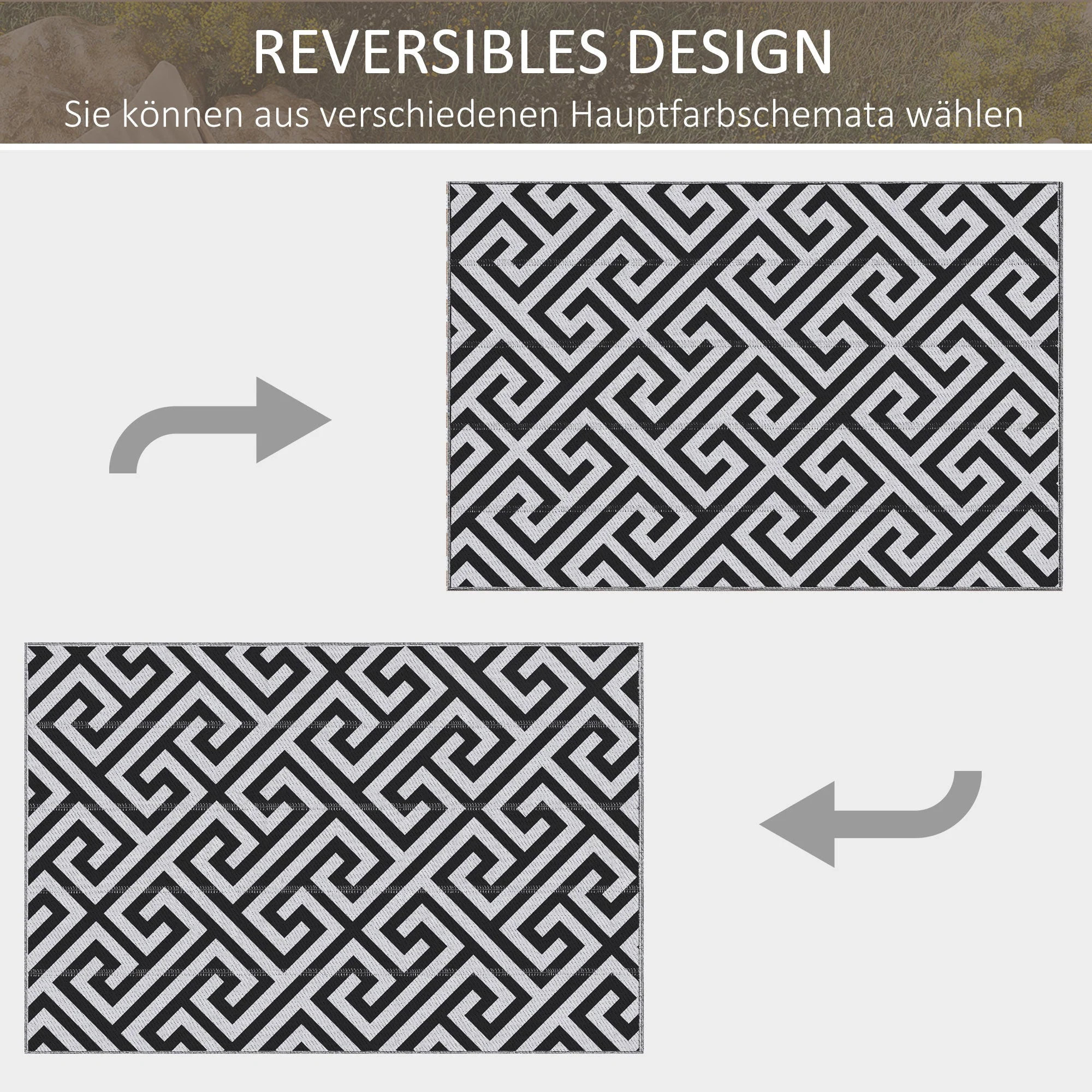 Outdoor Rug, Water-Repellent Double-Sided, Black and White - Image 6