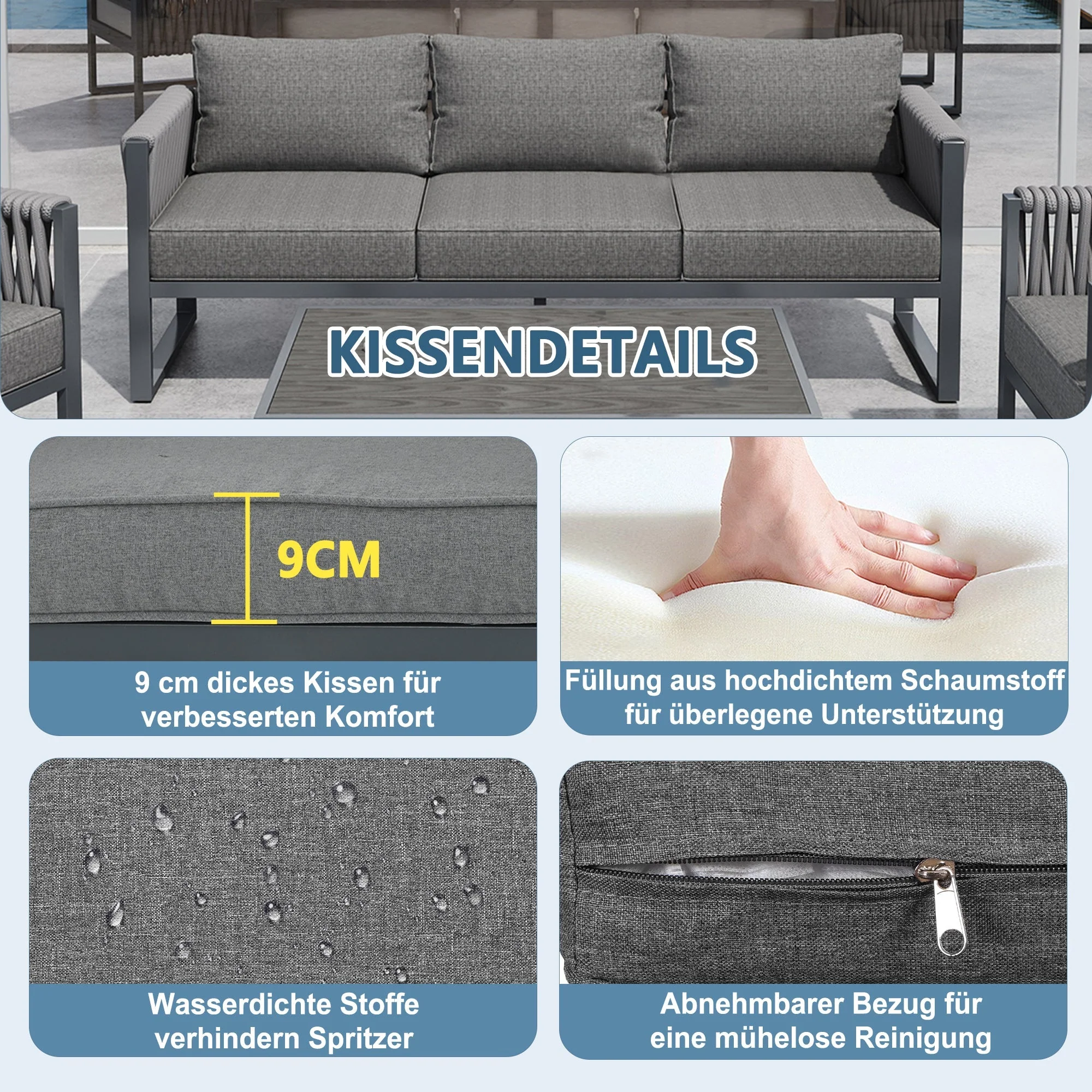 Outdoor Sofa Lounge Set 10-Seater Rustproof Metal Frame - Grey - Image 5
